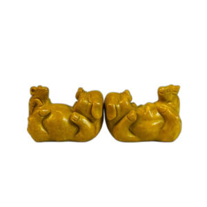 Natural Jade Hand Carved Zodiac Pig Rabbit Status Pair Laughing Chinese NIB PAIR
